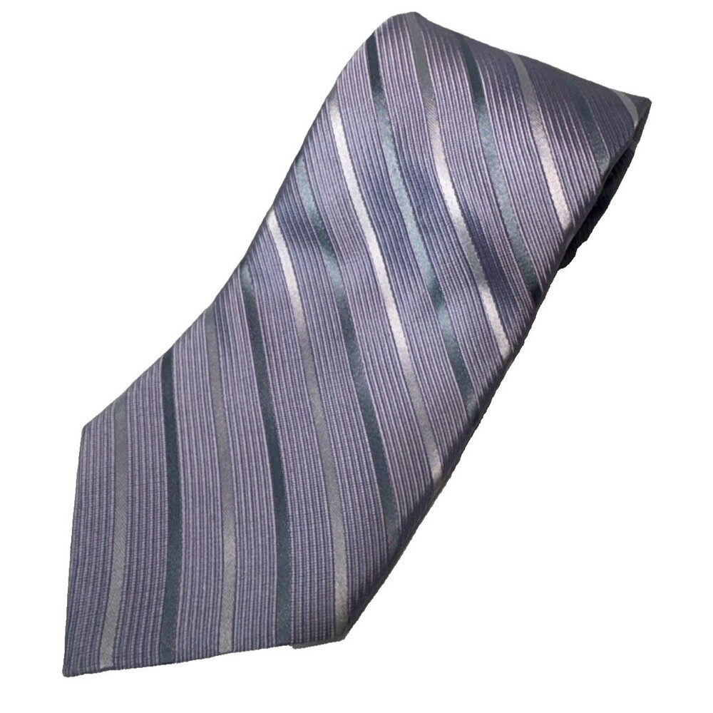 Calvin Klein Mens 100% Silk Tie Purple Gray Stripe Repp Classic Necktie
